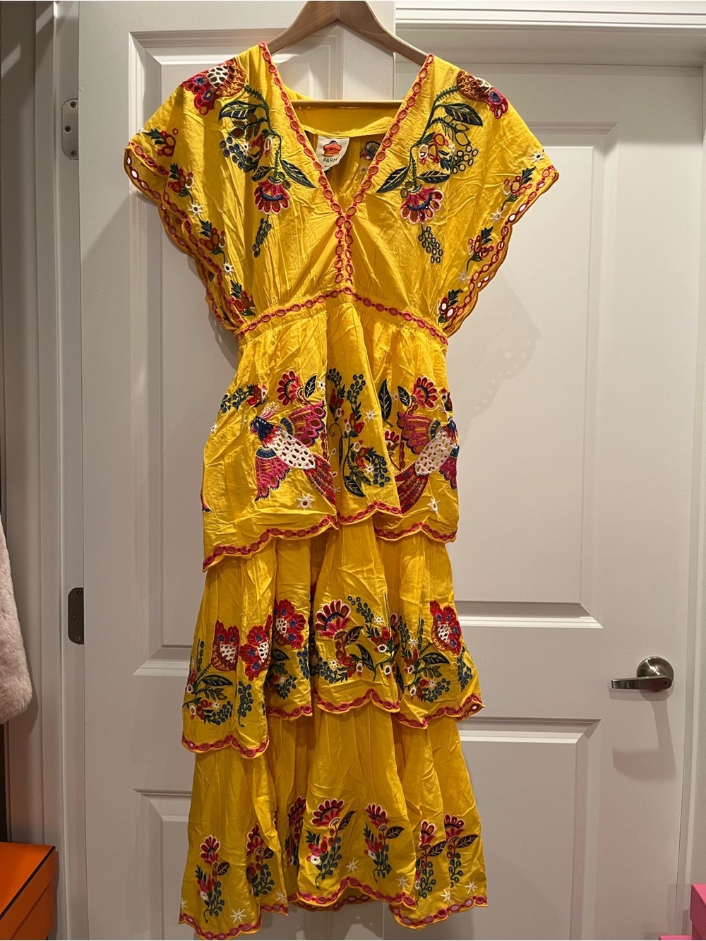 NWT Farm Rio Yellow Embroidered Richilier Midi Dress XS - Picture 4 of 6
